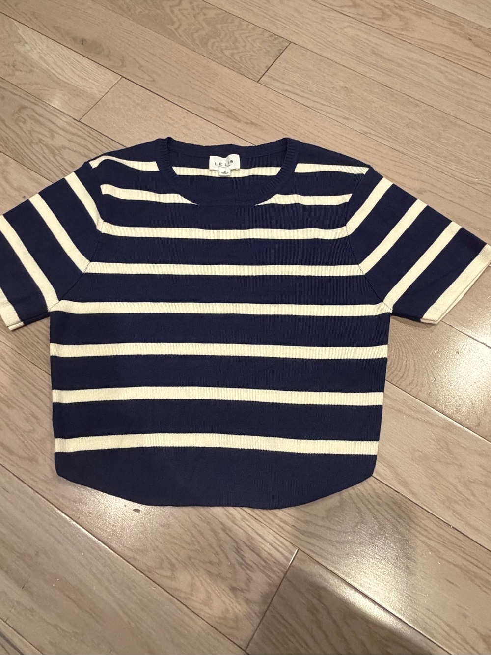 Super Soft Navy & Cream Striped Knit Sweater Slightly Cropped Top size small